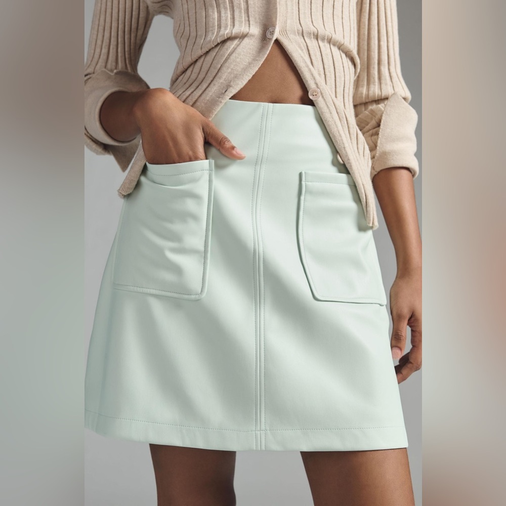 ✨ Anthropologie Faux Leather A-Line Mini Skirt Sz L